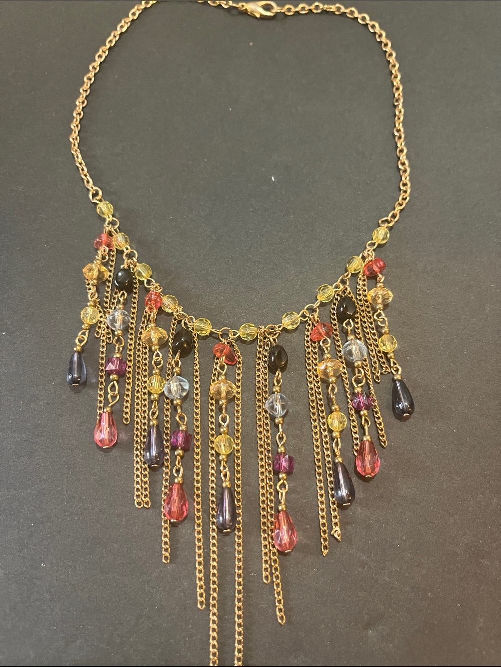 Gold-Tone Multi-Color Fringe Statement Necklace
